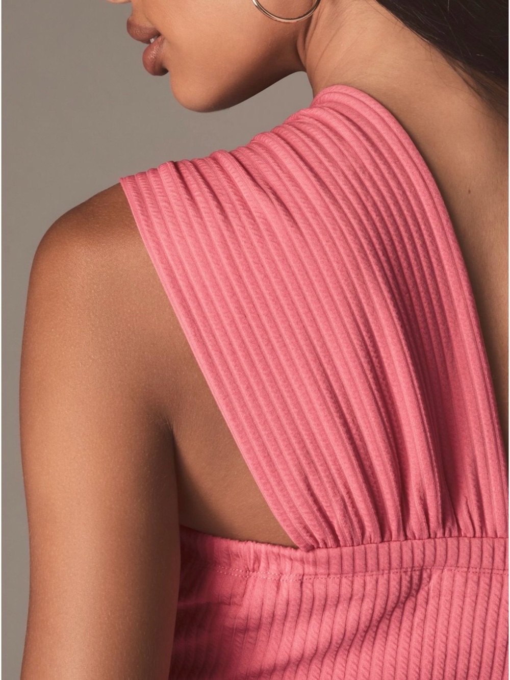 Anthropologie One-Shoulder Hot Pink Ribbed Midi Dress - Picture 3 of 9